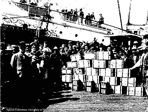 Gold shipment on a Seattle dock prior to its delivery to the assay office